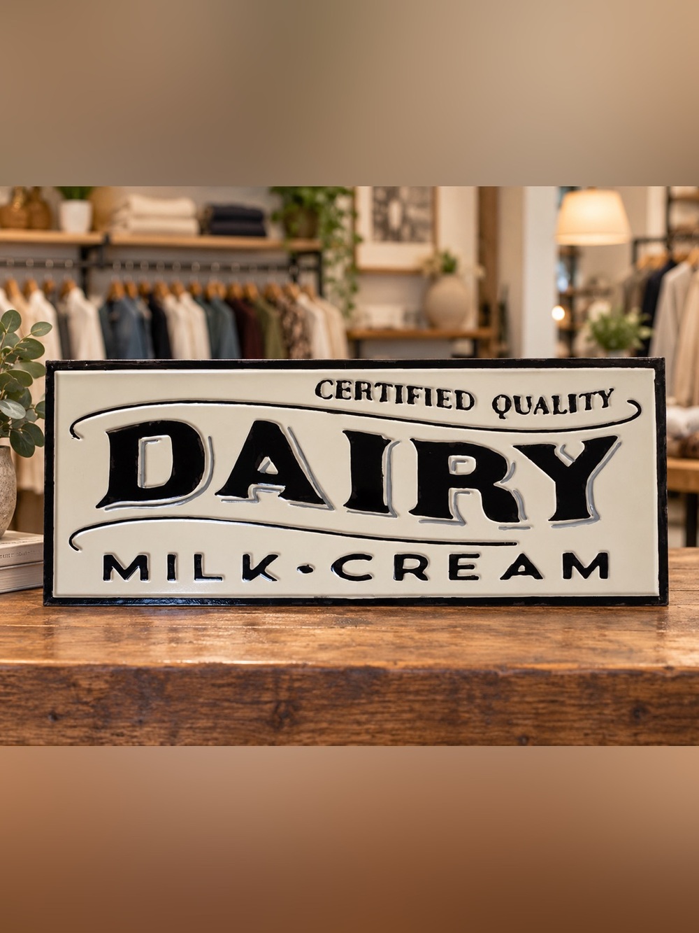 Vintage-Style Cream and Black Dairy Wall Plaque - Home Accents Decor